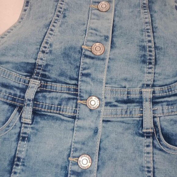 Youth Size 7/8 | Jordache Stonewashed Denim Overall Dress | Button-Front - Picture 2 of 5